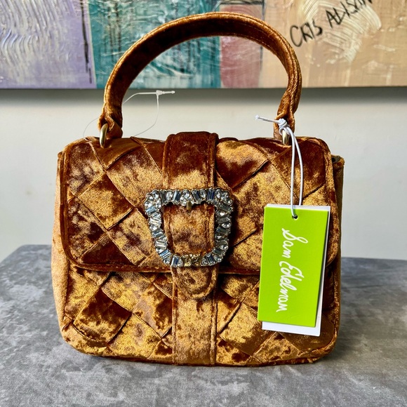 New Sam Edelman Gold Velvet Clutch Bag - Picture 6 of 16